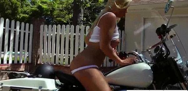 Sexy Bella Rose masturbates her pussy on a motorbike outdoors